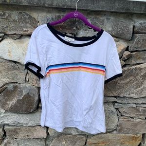 UO rainbow stripe vintage baseball style tee